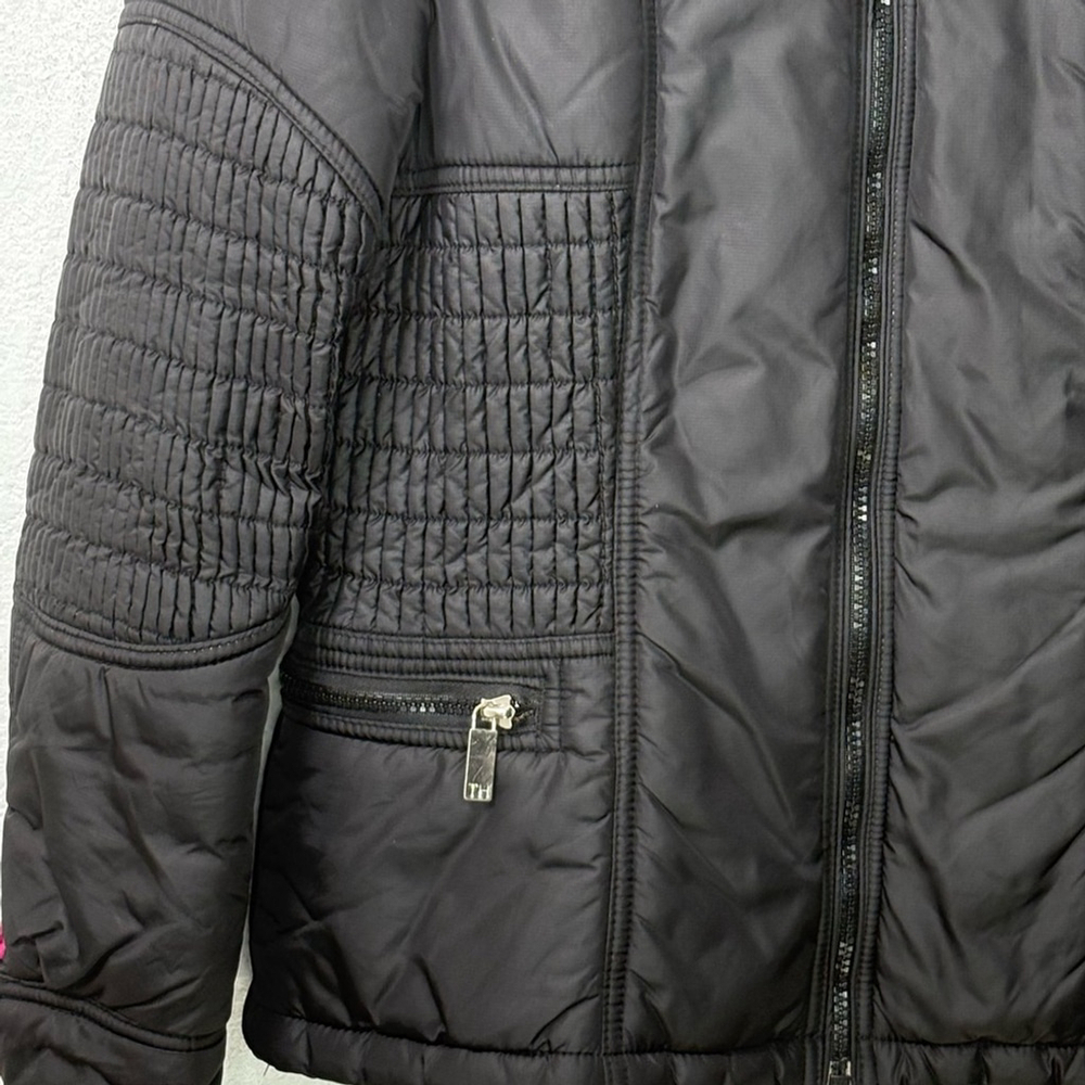 Tommy Hilfiger Black Nylon Puffer Jacket Women's M Zip Front Y2K Modular Basic - Picture 3 of 15